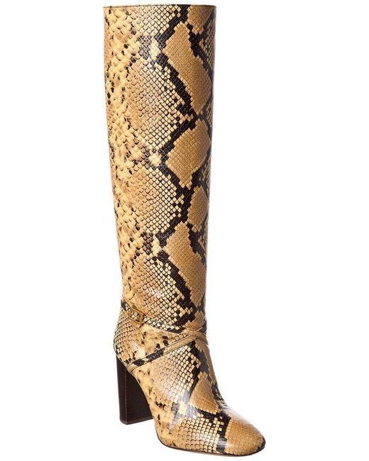 Tory Burch Metallic Pull-on Snake-embossed Leather Knee-high Boot