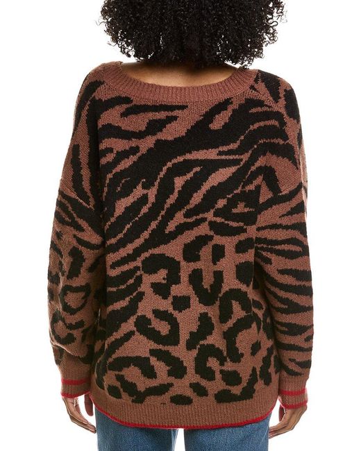 Vintage Havana Brown V-Neck Jacquard Sweater