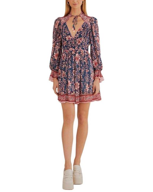 Farm Rio Red Ainika Charm Long Sleeve Mini Dress