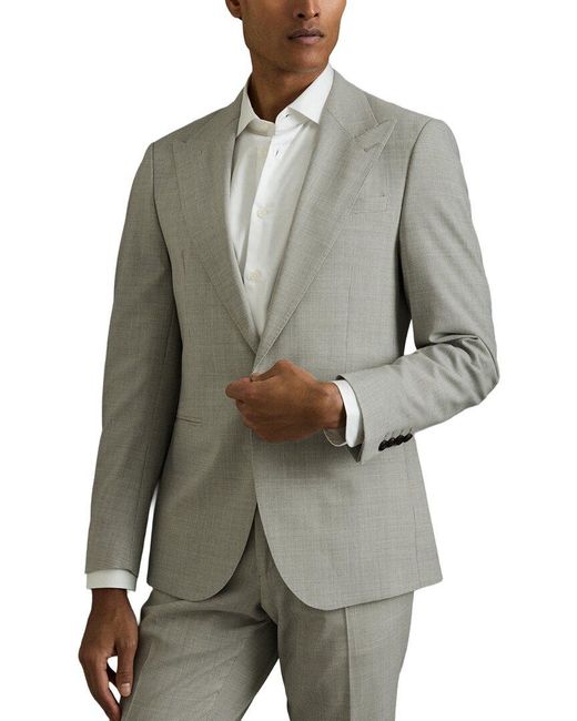 Reiss Gray Slice Peak Check Wool-Blend Blazer for men