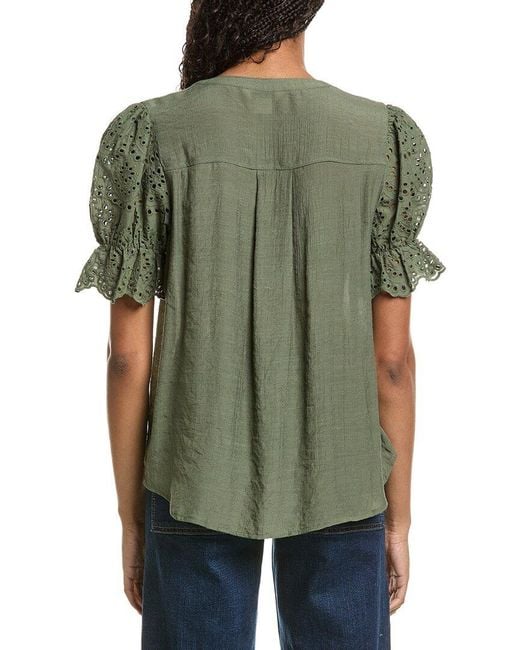 Nanette Lepore Green Eyelet Sleeve Blouse