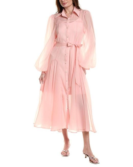 Beulah London Pink Long Sleeve Midi Dress