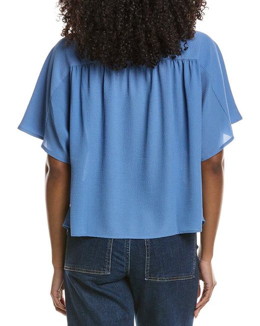 Vince Camuto Blue Shirring-Front Blouse