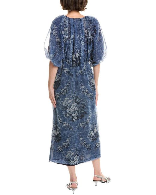 Rebecca Taylor Blue Floral Midi Dress