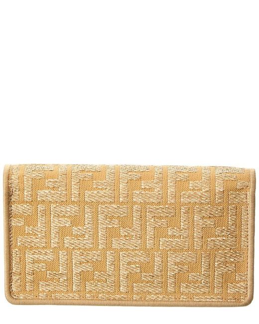 Fendi Natural Baguette Ff Jacquard Raffia & Leather Wallet On Chain