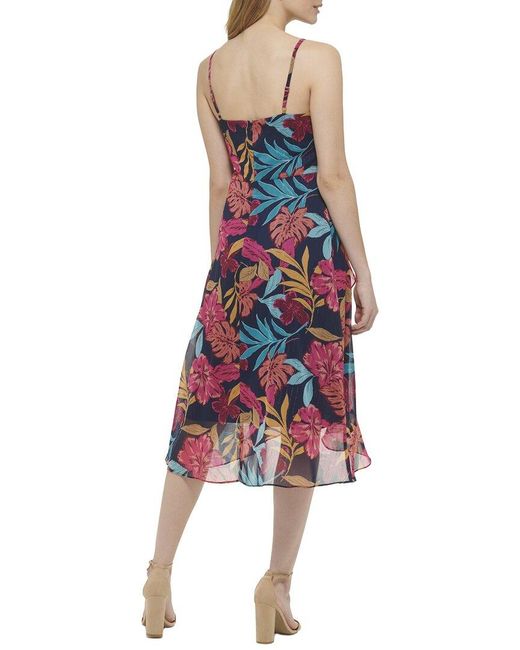 Kensie Red Printed Chiffon Midi Dress