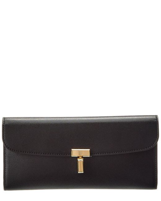 Totême Black T Lock Fold-Over Leather Continental Wallet