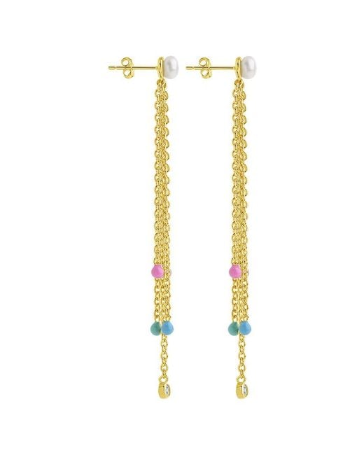 Sterling Forever Metallic 14K Plated 2.25Mm Pearl Delmare Enamel Dangle Earrings
