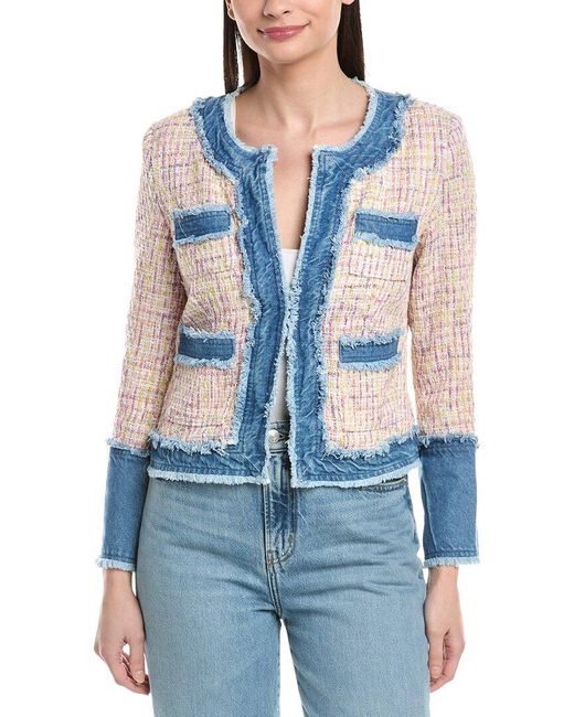 Nanette Lepore Blue Denim Trim Tweed Jacket