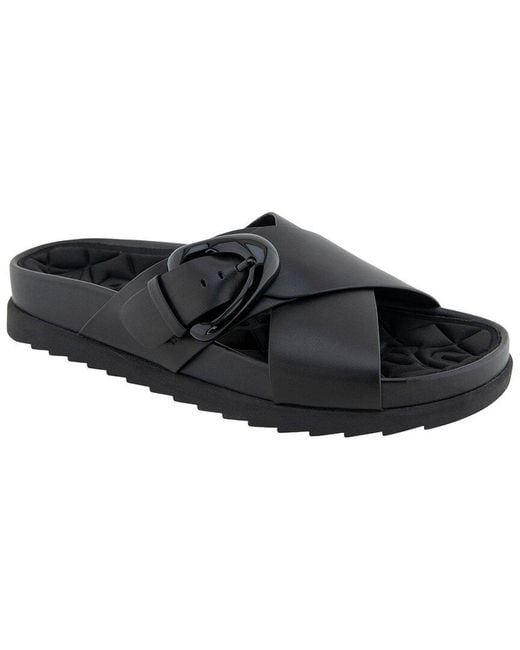 Aerosoles Black Lago Leather Flat Sandal