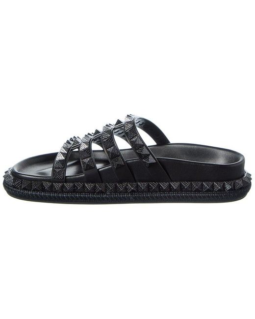Christian Louboutin Black Pyra Hallulila Waxed Leather Sandal