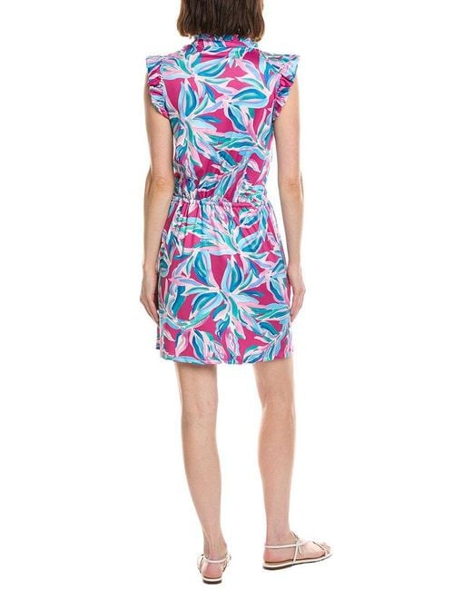 Stella Parker Blue Audra Ruffle Sleeve Y Neck Dress