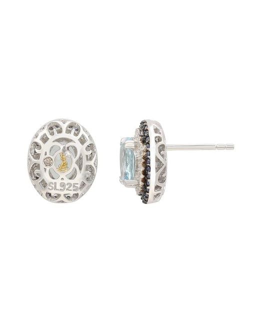 Suzy Levian Blue Silver 0.02 Ct. Tw. Diamond & Gemstone Earrings
