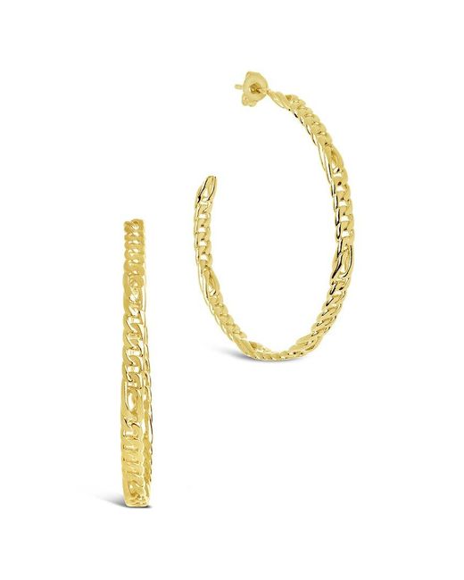 Sterling Forever Metallic 14k Plated Thin Chain Hoops