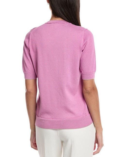 Lafayette 148 New York Pink Short Sleeve Wool-Blend Sweater