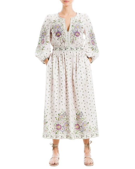 Max Studio White Floral Linen Blend Dress