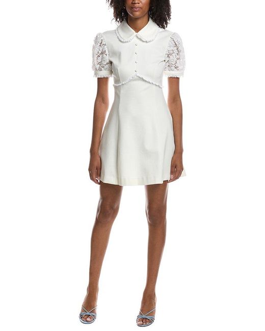 Miu Miu White Lace Trimmed Stretch Jersey Mini Dress