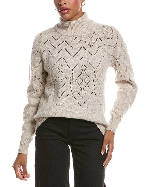 Autumn Cashmere White Pointelle Mock Neck Cashmere Sweater
