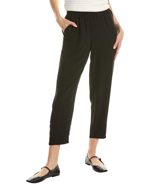 Eileen Fisher Black Petite High Waisted Silk Tap Ankle Pant