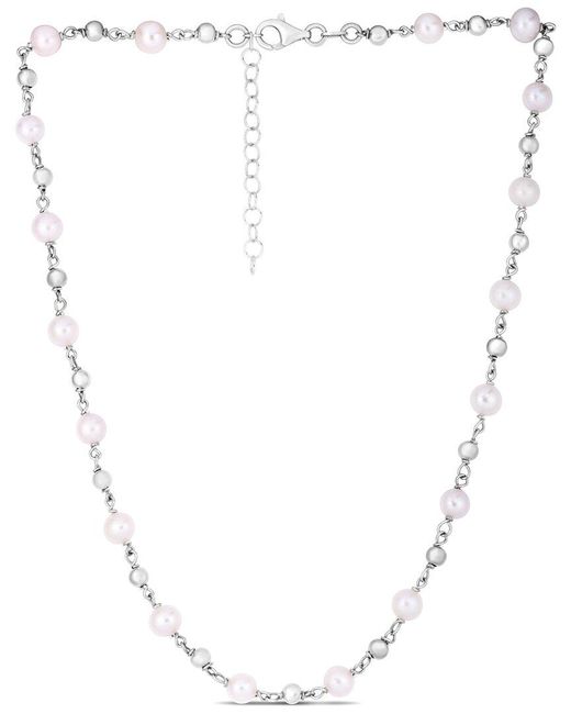 Italian Silver White Piazza Di Spagna Freshwater Pearl Bead Necklace