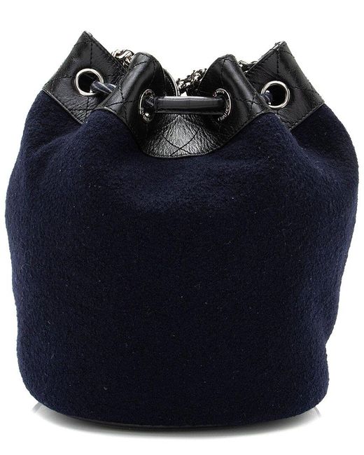 Chanel Blue Wool Nylon Paris-Hamburg Drawstring Bucket Bag (Authentic Pre-Owned)