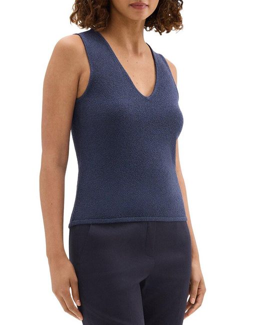 Theory Blue V-Neck Boucle Tank Top