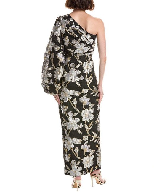MILLY Black Cher Floral Jacquard One-Shoulder Dress
