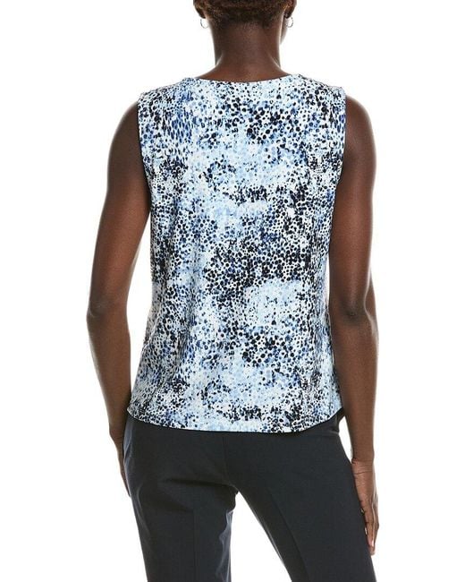 Anne Klein Blue Asymmetrical Pleat Neck Shell