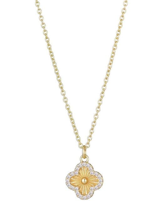 Adornia Metallic 14K Plated Cz Button Clover Halo Necklace
