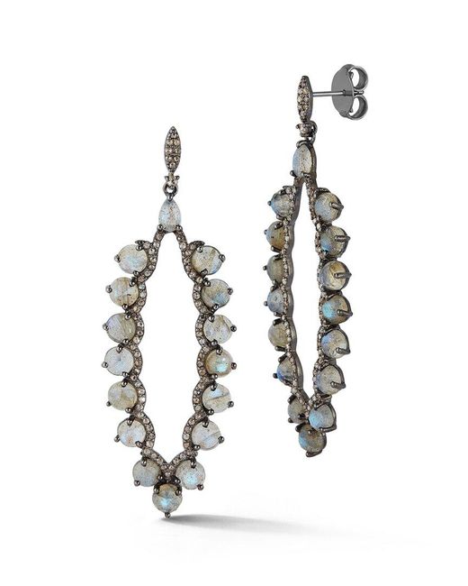 Banji Jewelry White Silver 19.16 Ct. Tw. Diamond & Labradorite Drop Earrings