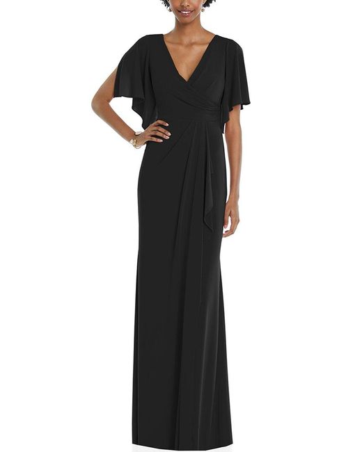 Dessy Collection Black Faux Wrap Split Sleeve Maxi Dress