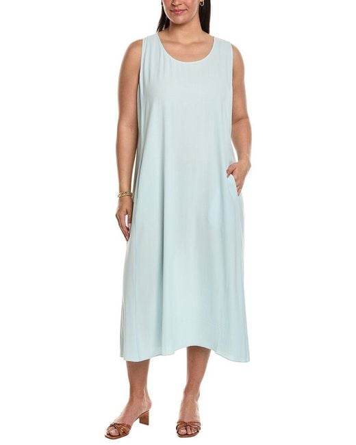 Eileen Fisher Blue Plus Scoop Neck Silk Flare Dress