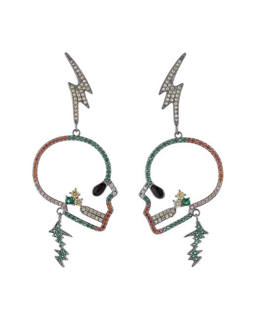 Eye Candy LA Metallic Luxe Collection Cz Skull Lightning Drop Earrings