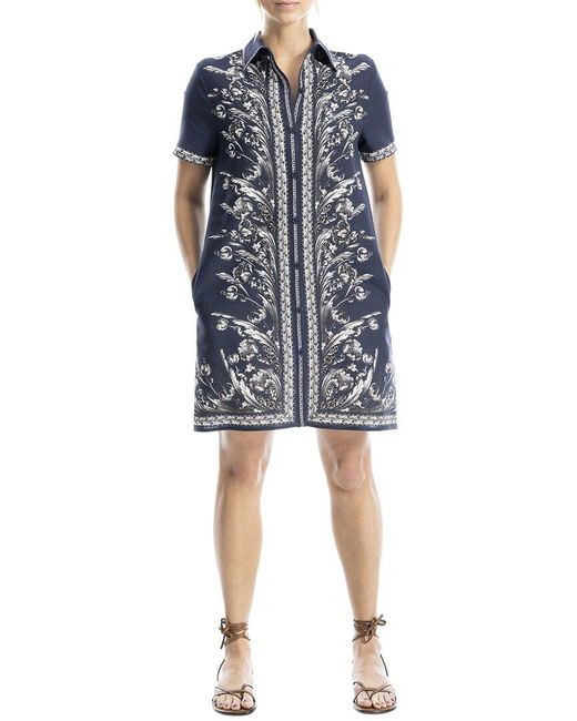 Max Studio Blue Button-Front Mini Shirt Dress