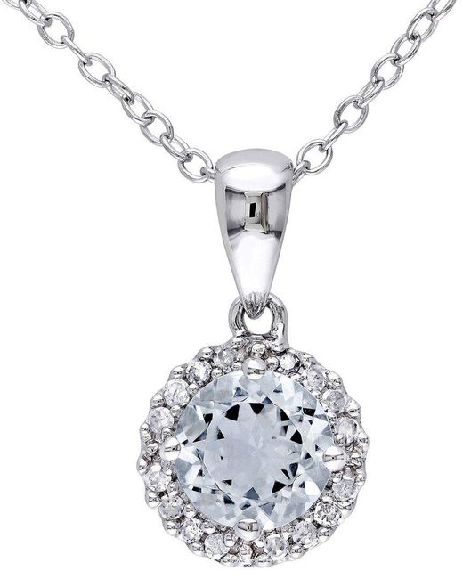 Rina Limor Metallic Silver 0.83 Ct. Tw. Diamond & Aquamarine Halo Necklace