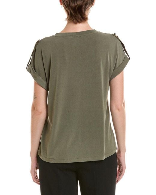 Jones New York Green Roll Cuff Tab V-Neck T-Shirt