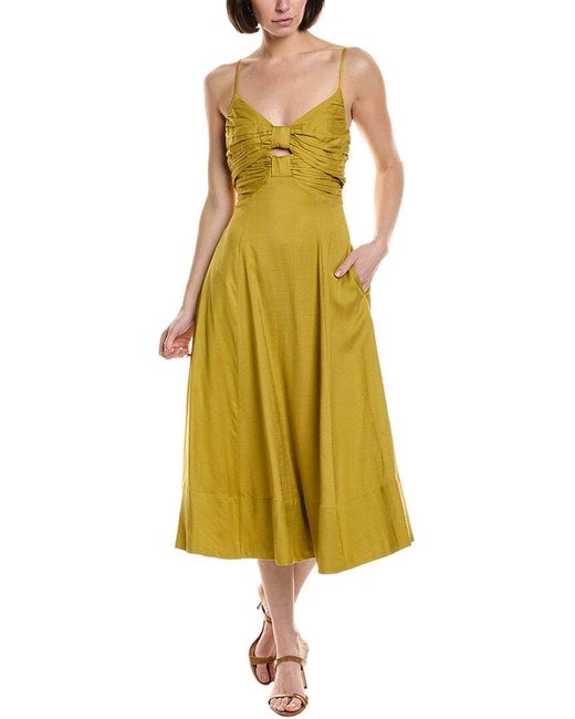 Astr Yellow Celina Linen-Blend Midi Dress