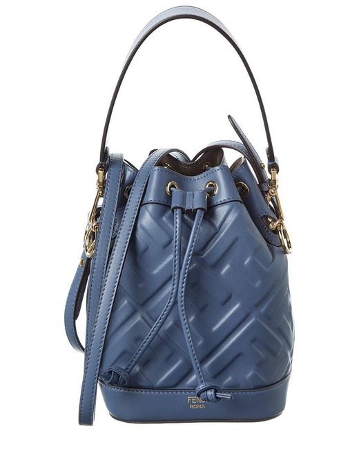 Fendi Blue Mon Tresor Mini Leather Bucket Bag