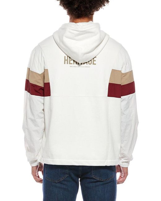 Brunello Cucinelli White Mixed Media Hoodie for men