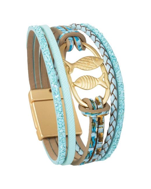 Saachi Blue Fish Charm Leather Bracelet