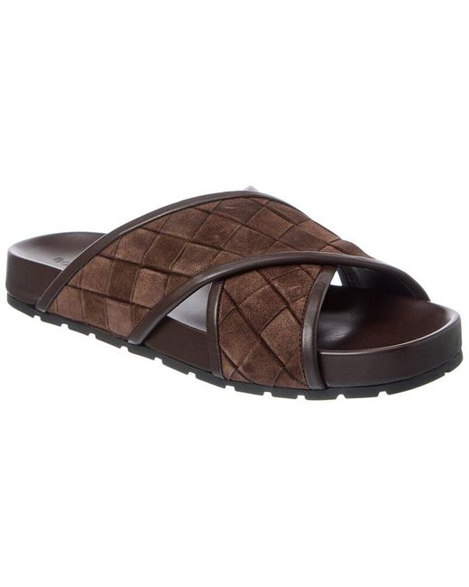 Bottega Veneta Brown Tarik Intrecciato Suede & Leather Sandal for men