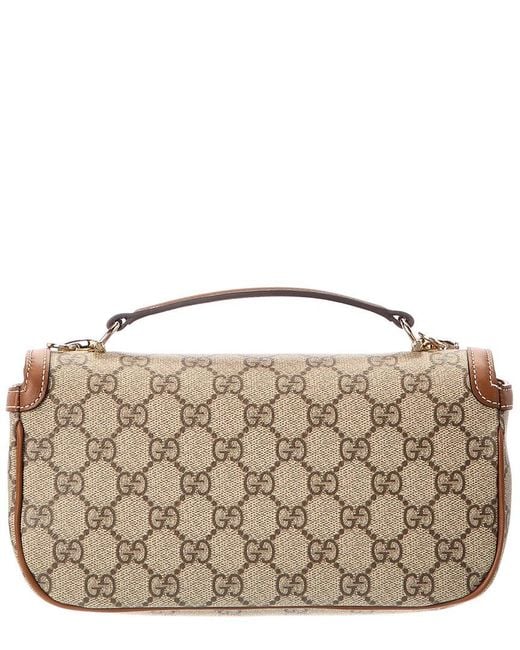 Gucci Brown Horsebit 1955 Soft Small Top Handle GG Supreme Canvas & Leather Shoulder Bag