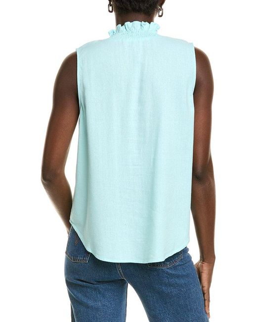 Ellen Tracy Blue Linen-Blend Top