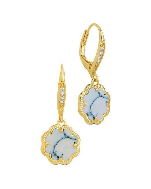 Sterling Forever White 14K Plated Rose Petal Short Drop Earrings