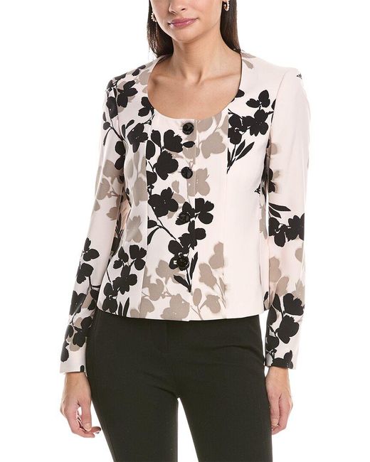 Anne Klein White Printed Luster Twill Jacket