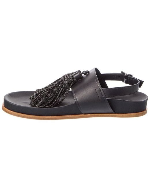Brunello Cucinelli Black Leather Sandal