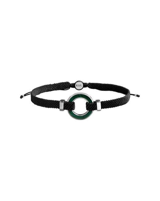 Karma and Luck Black Plated Malachite Bolo Bracelet