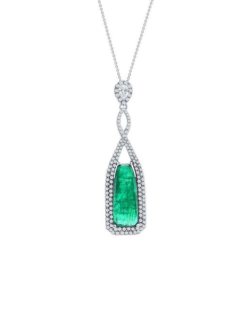 Jewels by Viomo White 18K 15.88 Ct. Tw. Diamond & Emerald Pendant