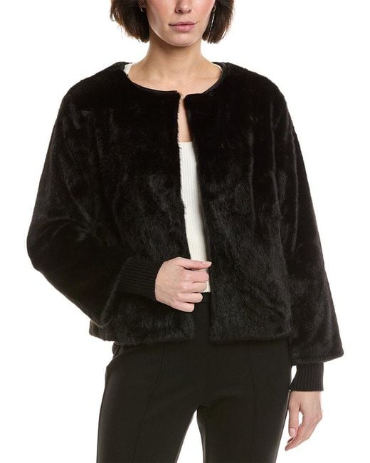Tahari Black Vegan-Fur Jacket