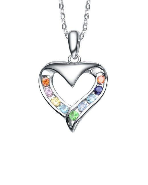 Genevive Jewelry Metallic Silver Cz Love Pendant